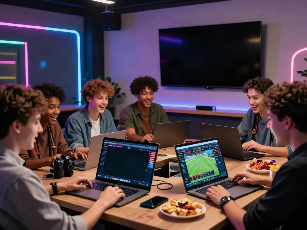 Exciting group of friends placing bets on https://uk88win.org/ in a modern betting environment filled with sports and camaraderie.